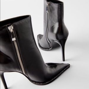 Zara Leather Rhinestone Booties